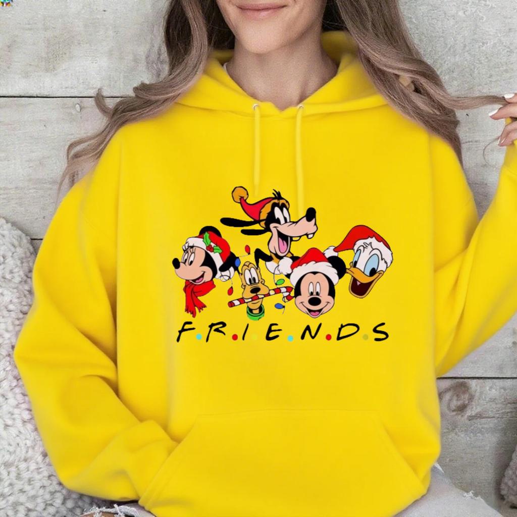 Disney Οικογενειακές Εμφανίσεις, Χριστουγεννιάτικο Πολύχρωμο Φούτερ με Κουκούλα Mickey Mouse, Μοντέρνο Αμερικανικό Brand Casual Φαρδύ Τοπ