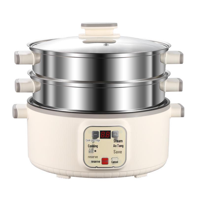 Vaporiera Elettrica Multifunzione: A tre strati, Spegnimento automatico, Timer, Grande capacità, Cestello per la cottura a vapore, Pentola elettrica, Pentola.