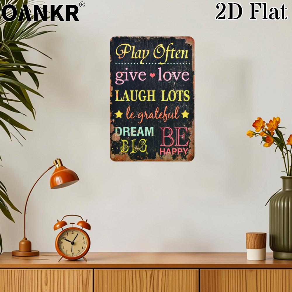 Vintage Art Wall Poster Metal Tin Sign Play Often Give Love Be Happy Poster Metal Signs for Bathroom Home Wall Decor Plaque