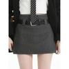 Plus Size Gray Woolen High Waist A-line Skirt for Spring/Autumn