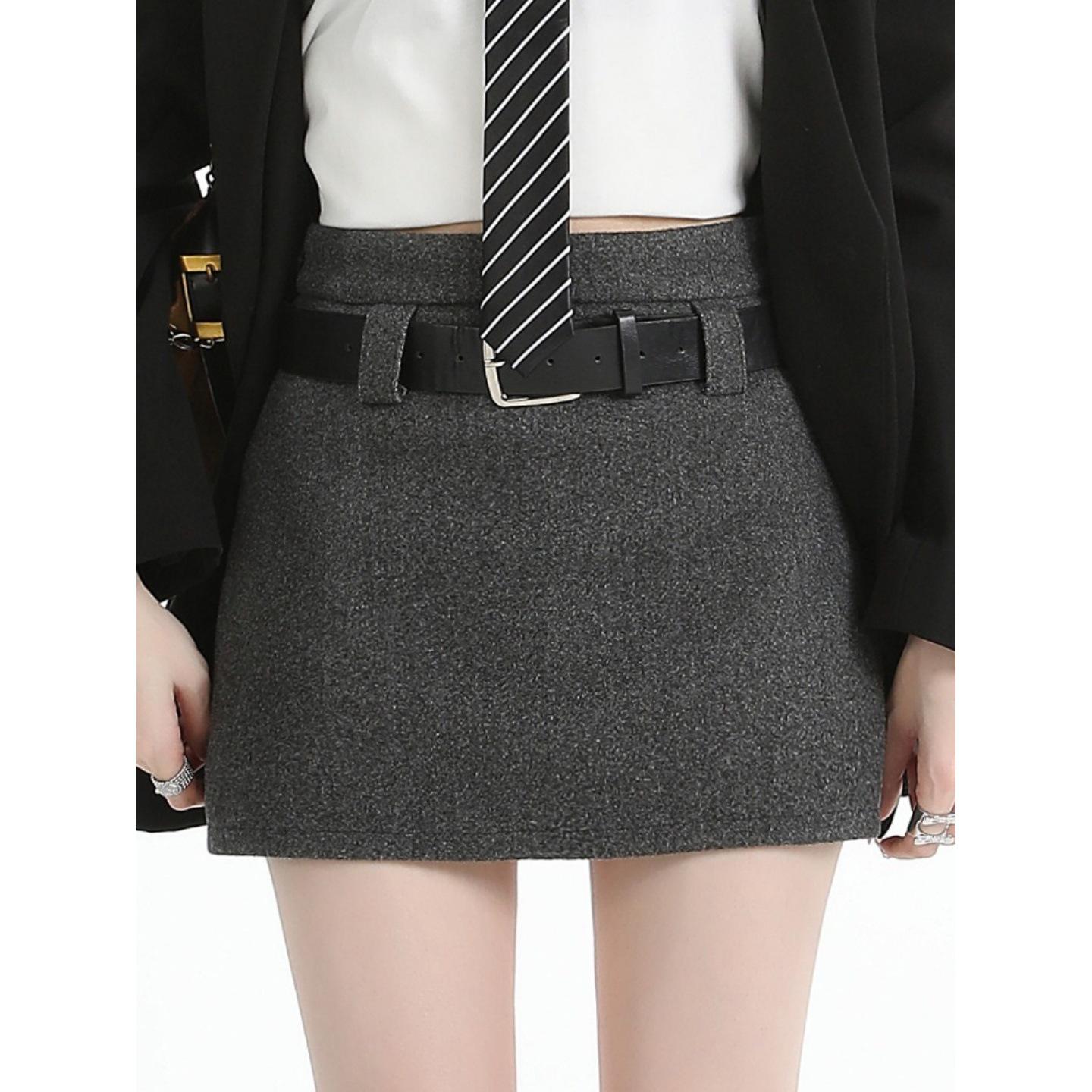 

Plus Size Gray Woolen High Waist A-line Skirt for Spring/Autumn XL