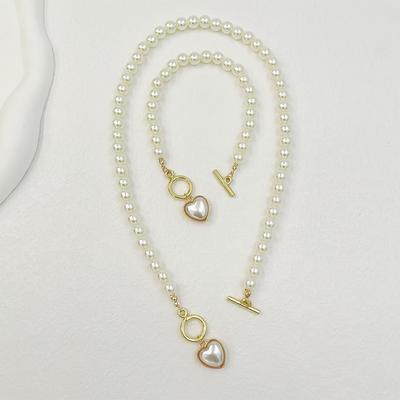 Popular Necklace Bracelet Fashion Elegant Women's Imitation Pearl Necklace Set 2pcs  Jewelry Accessory