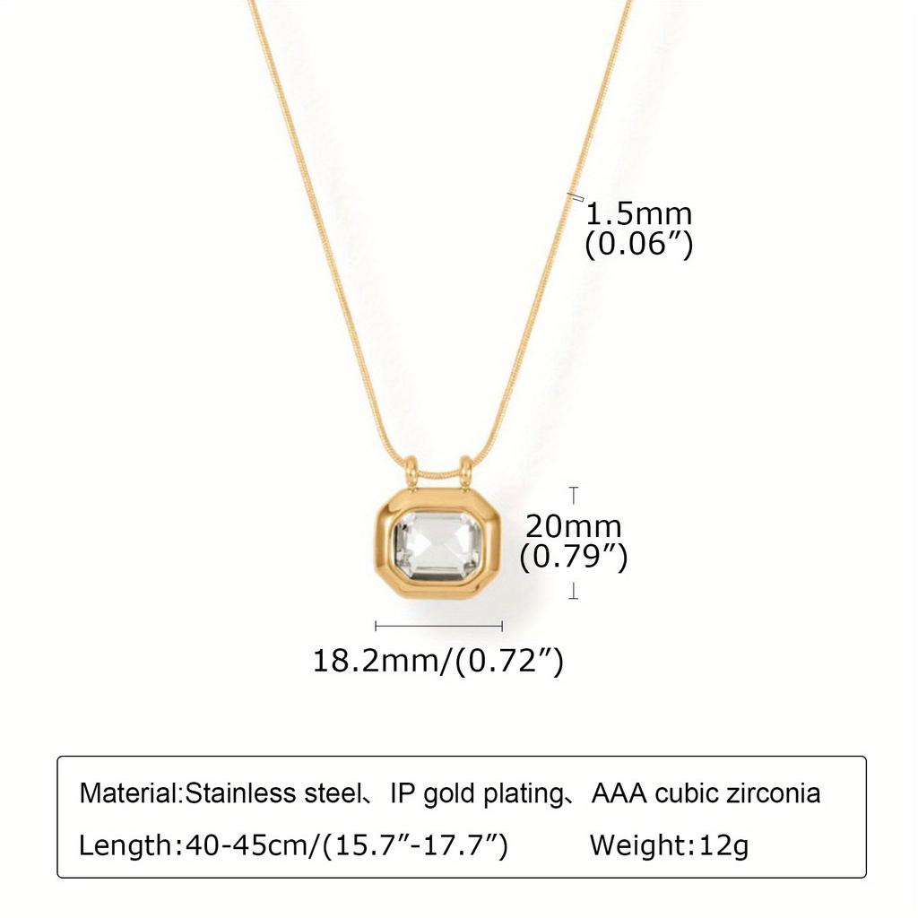 Women's Dainty Geometric AAA CZ Stone Necklaces, Bling Square Slide Pendant Necklace, Chic Minimalist Stackable Collar To Her