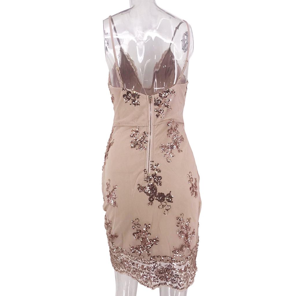 Sexy Women Sequin Lace Camisole Backless Party Flapper Cocktail Prom Dress