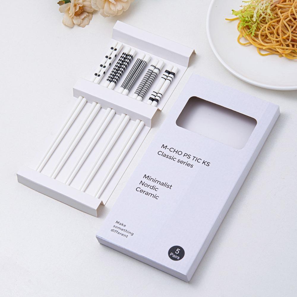 5 Pair Geometric Patterns Ins Style Ceramic Chopsticks Simple Chinese Chopsticks Dinning Table