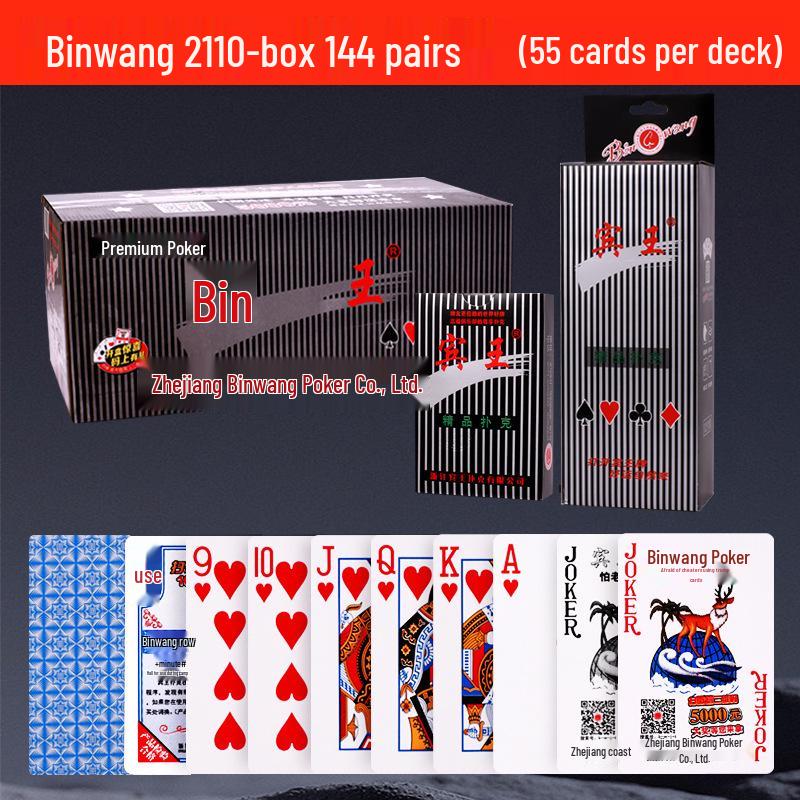 Set of 144 Genuine Binwang 2109/2110 Poker Cards - Thickened, Red and Blue Combo, Paper Cards for Adults.