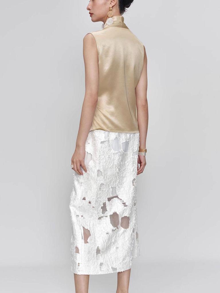 Abito in Acetato Haute Couture Scollo a V Senza Maniche per Resort, Matrimoni e Feste Serale