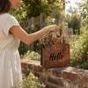 Rustic Metal Handbag Planter with Double-Sided Hello and Welcome Signs, Farmhouse Wall Mount Flower Pot, Vintage Hanging Purse Shaped Succulents