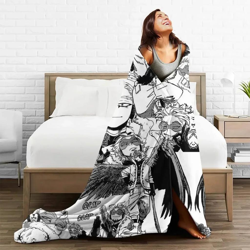 Boku No My Hero Academia Manga Coral Fleece Plush Throw Blanket Hawks Collage Anime Blanket for Bedding Travel Warm Bedspread