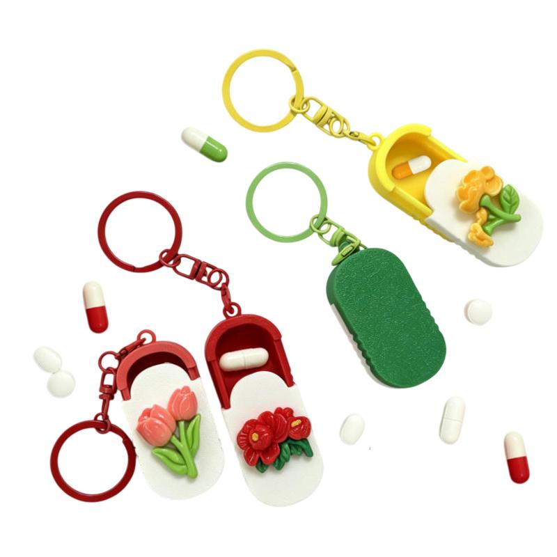 Mini Pill Organizer with Keychain Travel-Friendly Medicine Box for Daily Easy Storage