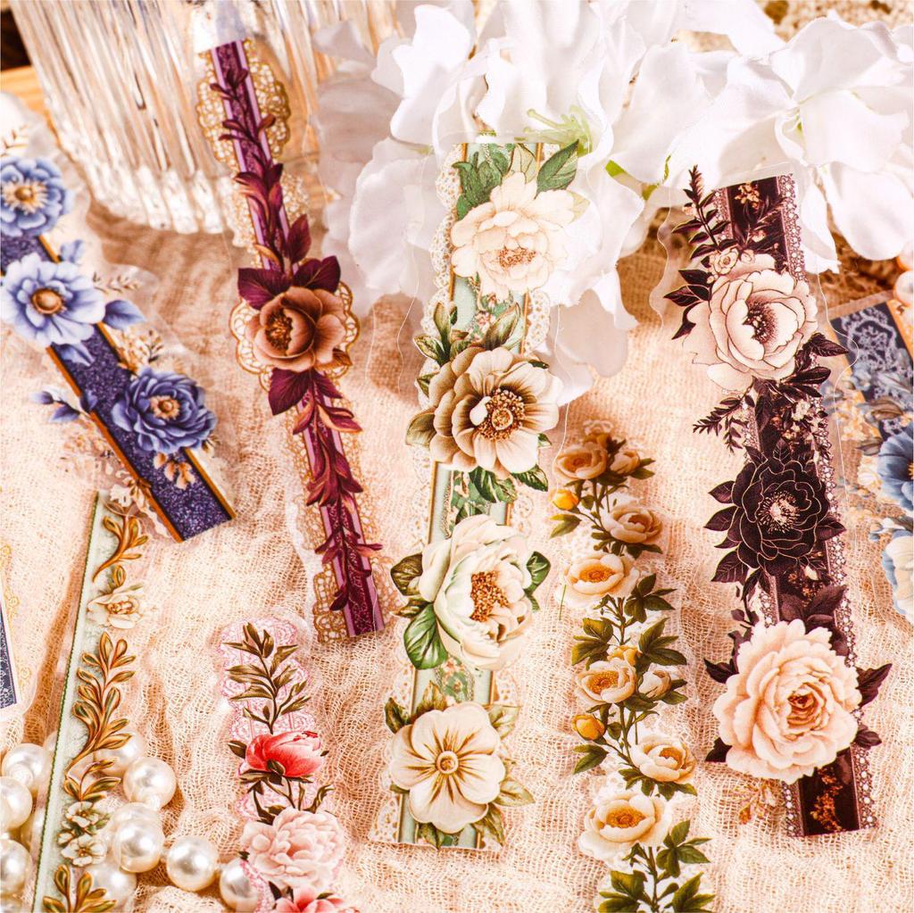 RetroStory Floral Lace Trim PET Stickers for Scrapbooking and Journaling