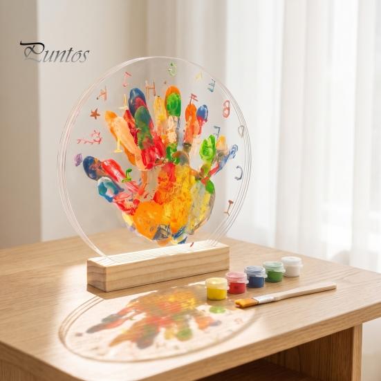 Educational Craft Activity Set DIY Handprint Display Kit, Transparent Acrylic Panel And Wood Base Art Handmade Holiday Gift Ideas Project, Memory