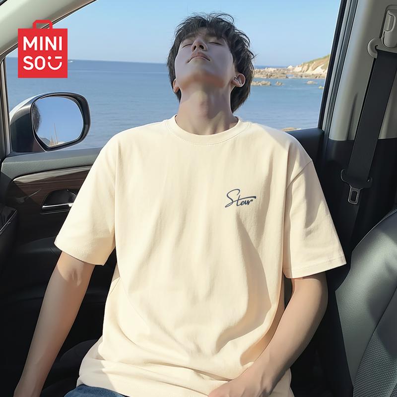 MINISO Men's Summer Japanese Style Cotton Short Sleeve T-Shirt