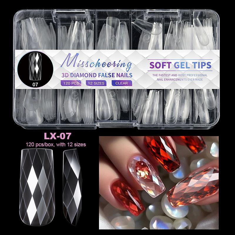 Luxury Diamond Almond Press On False Nail Tips Classic Trapezoidal Full Cover Soft Fake Nails Extension DIY Manicure Salon Tools