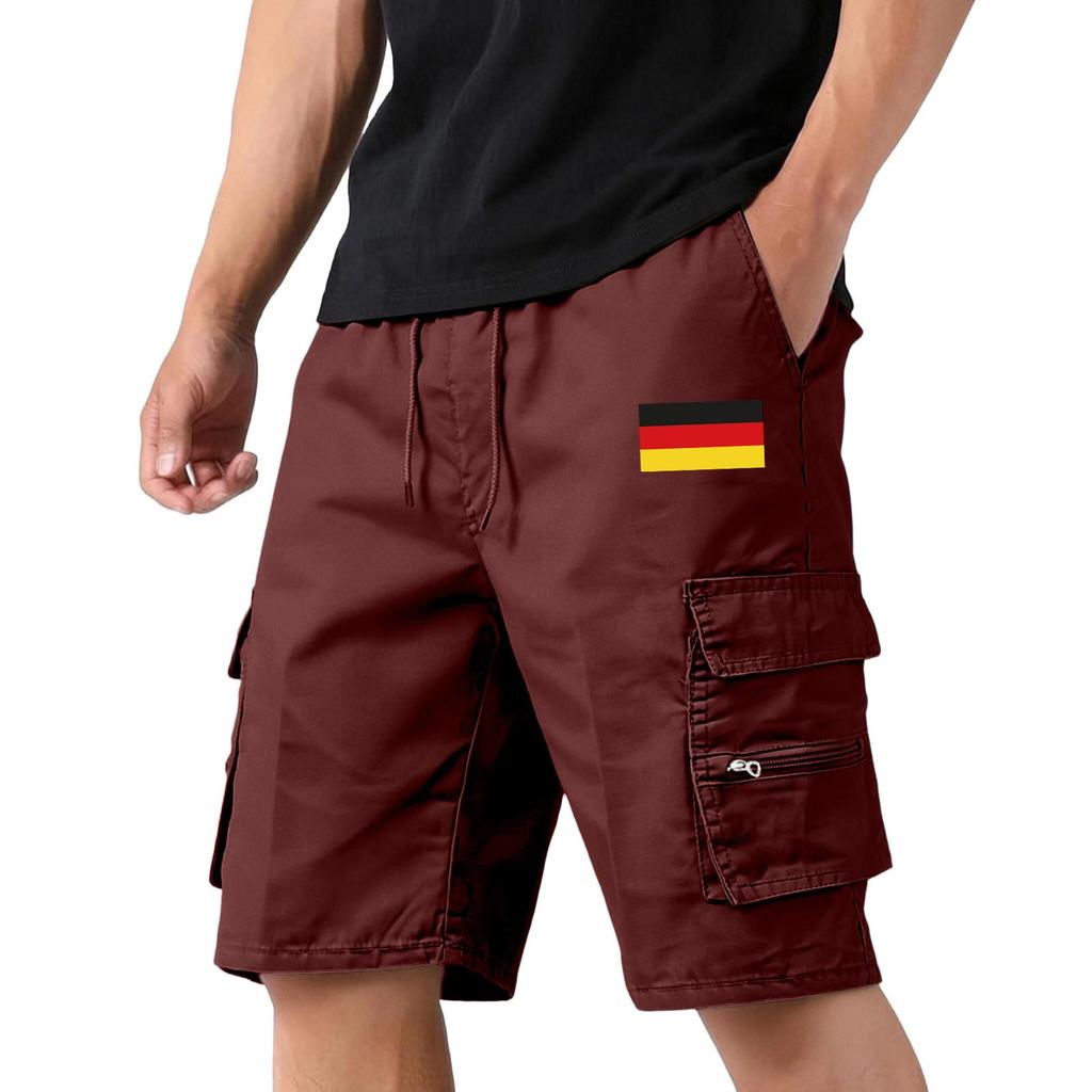 Men's Lightweight Breathable Sports Shorts with Flag Print Casual Athletic Shorts with Elastic Waistband and Cargo Pockets for Outdoor Activities