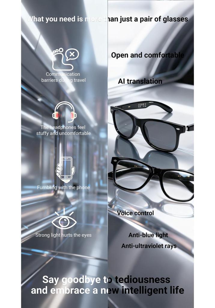 F60 Smart Bluetooth Glasses: AI Translation & Anti-Blue Light, Supports 100+ Languages