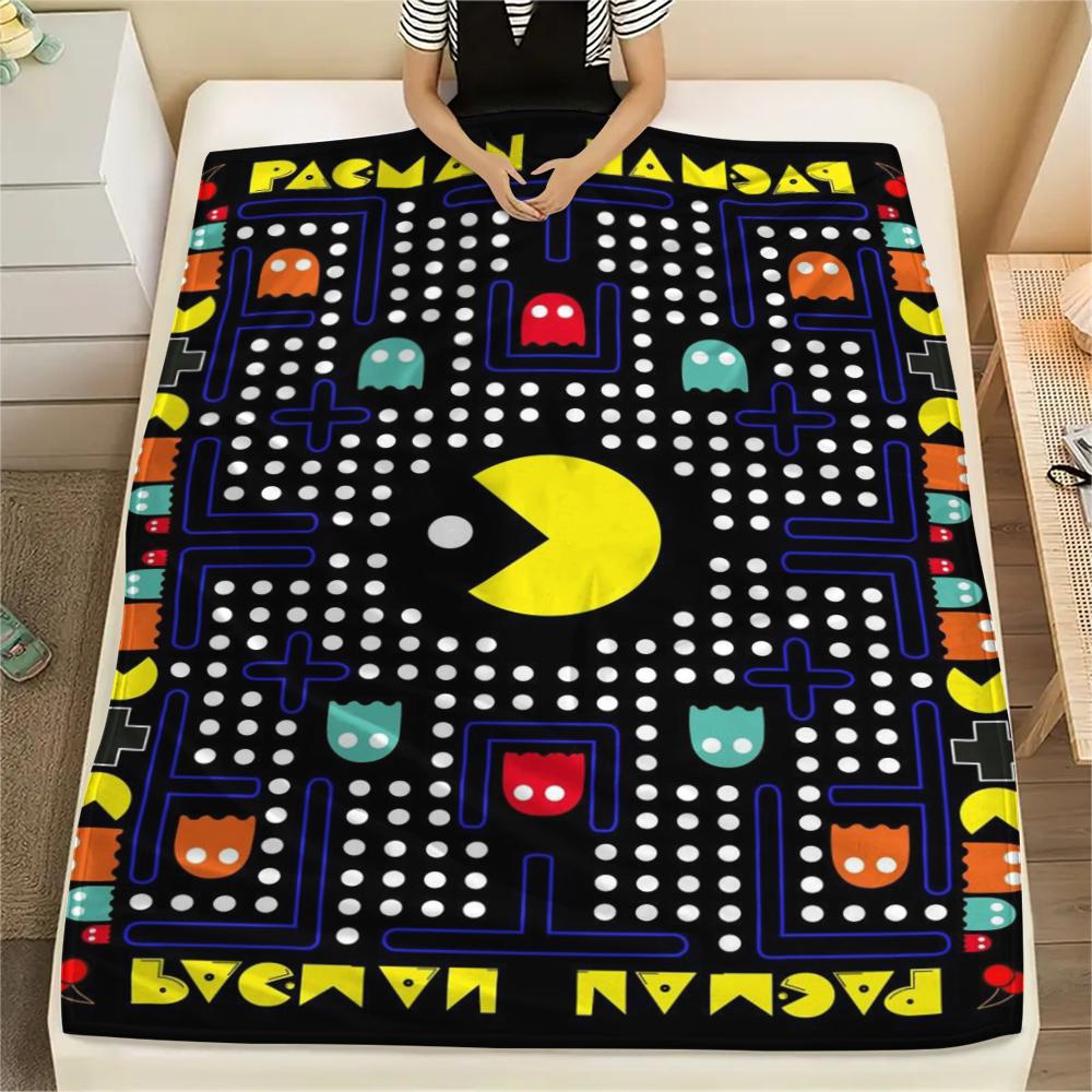 1 Stück Pacman-Print Flanelldecke, Hohe Qualität, Bequem für alle Jahreszeiten, Heimdekoration, Wärme und Komfort, Perfekt für Geschenke