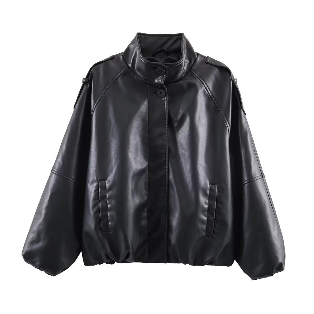 European and American style, new women's clothing, fashionable, casual imitation leather stand-up collar jacket jacket 6318025