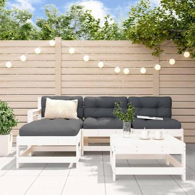 Maison Exclusive - Salon De Jardin 5 Pcs Avec Coussins Blanc Bois Massif