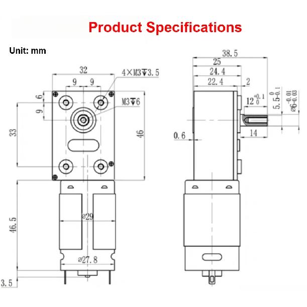 DC Electronic 4632-395 Worm Gear Motor Low Speed 7-201RPM Worm Reduction Gearbox Engine 12V 24V Self-locking Geared Motor