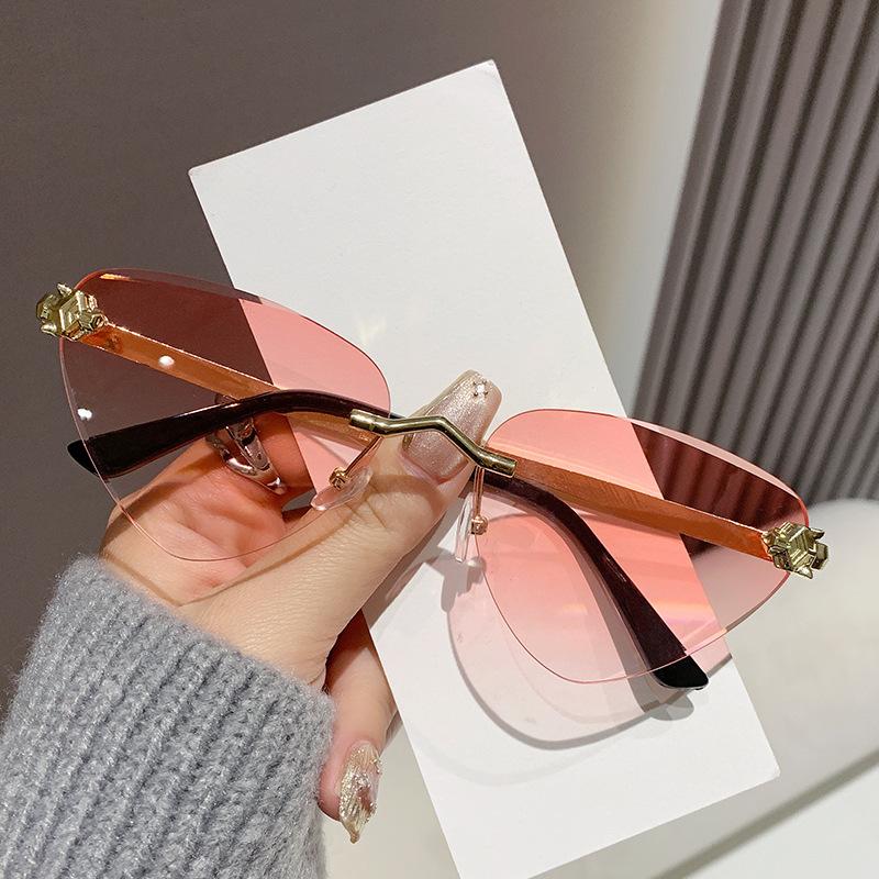 Cat Eye Rimless Sunglasses Women Men Luxury UV400 Protection Gradient Lens Metal Frame Fashion Eyewear Shades