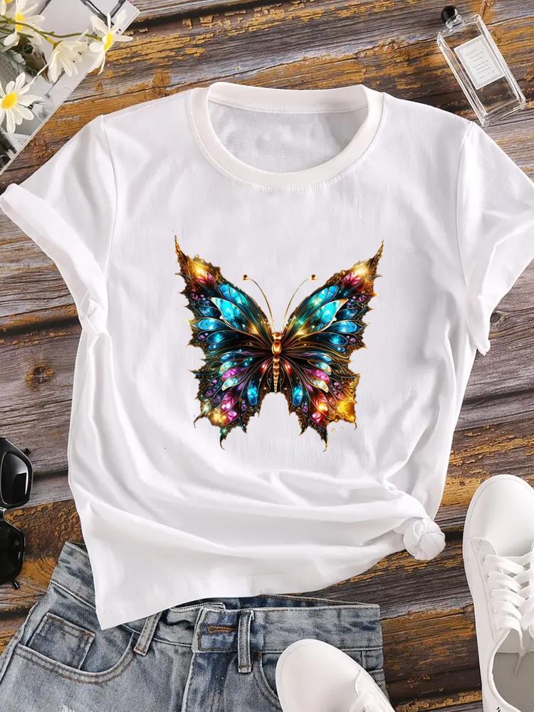 (Asian Size) Printed Female Top T Shirt letter flower Clothing Lady o-neck Short Sleeve T-shirts Casual Fashion Women Graphic Tee