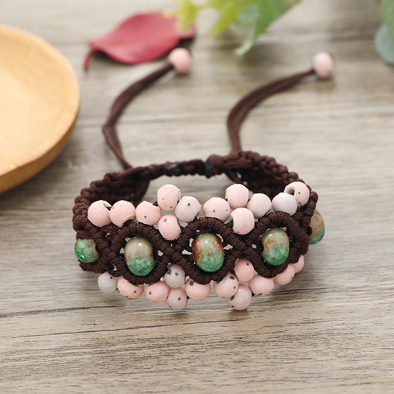 Hand-woven retro ceramic bracelet women's versatile simple temperament literary hand rope with jewelry