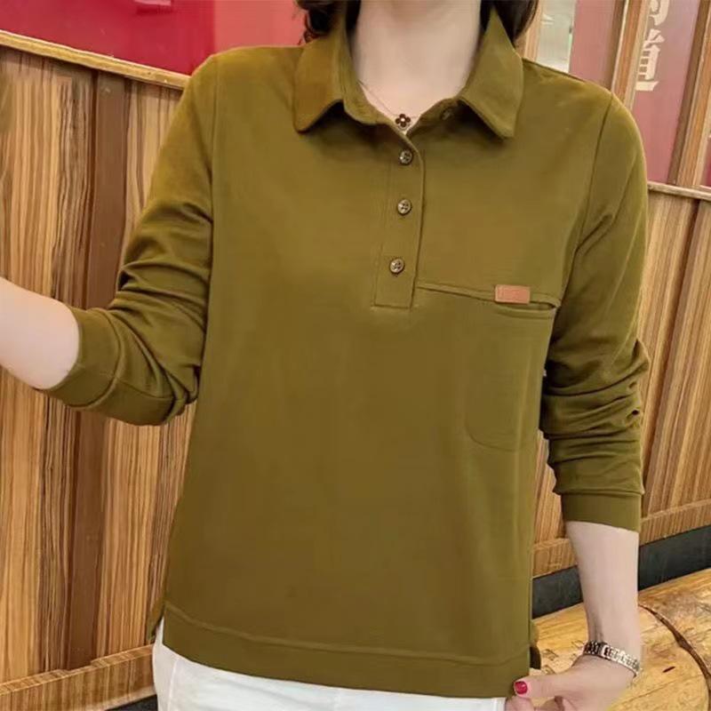 Women's Lapel Sweatshirt: Loose, Belly-Covering, Long-Sleeved Top for Mid-Aged Mothers, Perfect for Spring and Autumn Casual Wear.