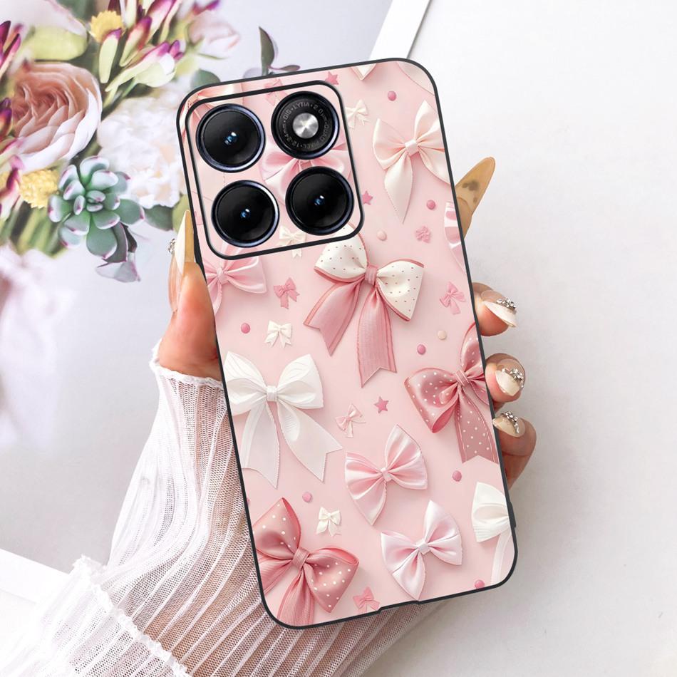 Für Motorola Edge 70 Fusion Niedliche Blume Schmetterling Katze Bemalte Hülle Für Motorola Edge70 Fusion 5G Schwarzes Silikon Weiche Handyhüllen