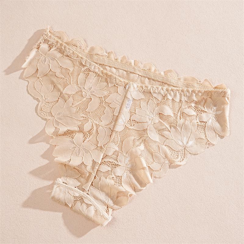 FINETOO 2Pcs Women's Satin Floral Lace Underwear Sexy Hollow Out Panties Solid Low-Waist Perspective Briefs Girls Soft Lingerie