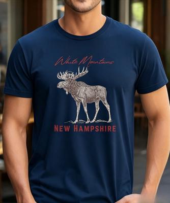 White Mountains New Hampshire Moose Tee Shirt Wildlife Graphic Nature Lover Gift Outdoor Adventure Apparel Forest Animal Top