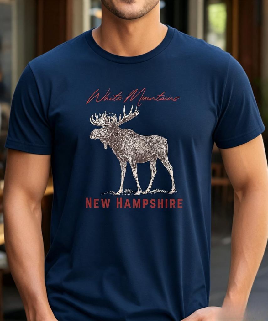 White Mountains New Hampshire Moose Tee Shirt Wildlife Graphic Nature Lover Gift Outdoor Adventure Apparel Forest Animal Top