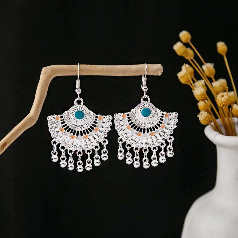 Vintage Ethnic Miao Silver Alloy Teardrop Tassel Earrings