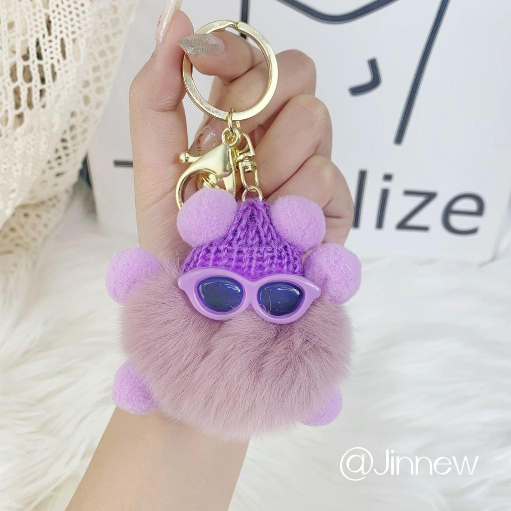 Cartoon Unique Plush Rabbit Fur Keychain Colorful Pom Pom Decoration For Bags Accessories And