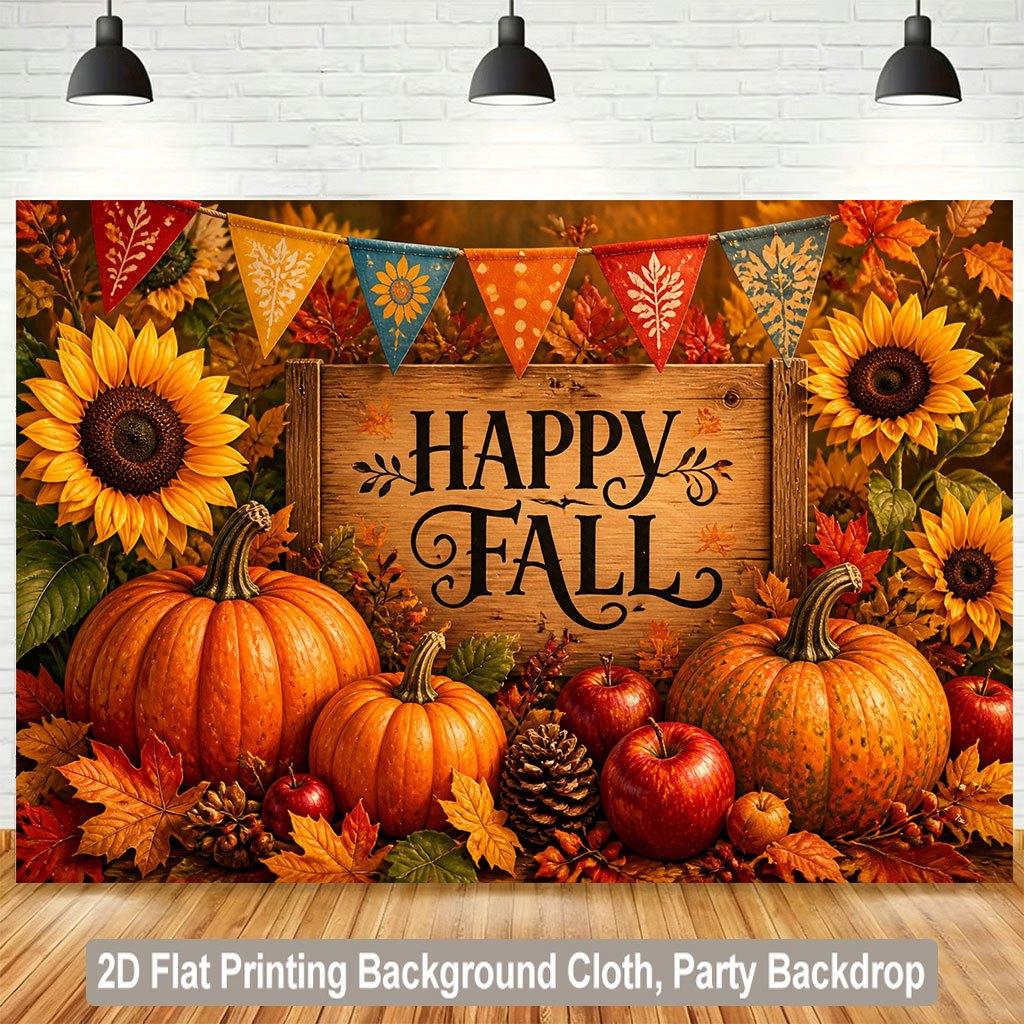 1 piece of 2D flat background fabric depicting a background with pumpkins and flowers to create an autumn atmosphere.PMJ