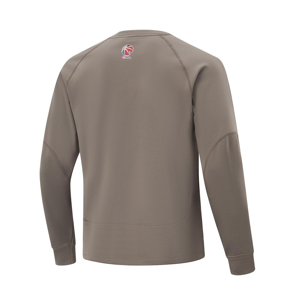 Li Ning Basketball Series Sports Casual Simple Solid Color Round Neck Pullover Long Sleeve Sweatshirt Men Sweatshirt Tree-Gray Brown AWDU533-4