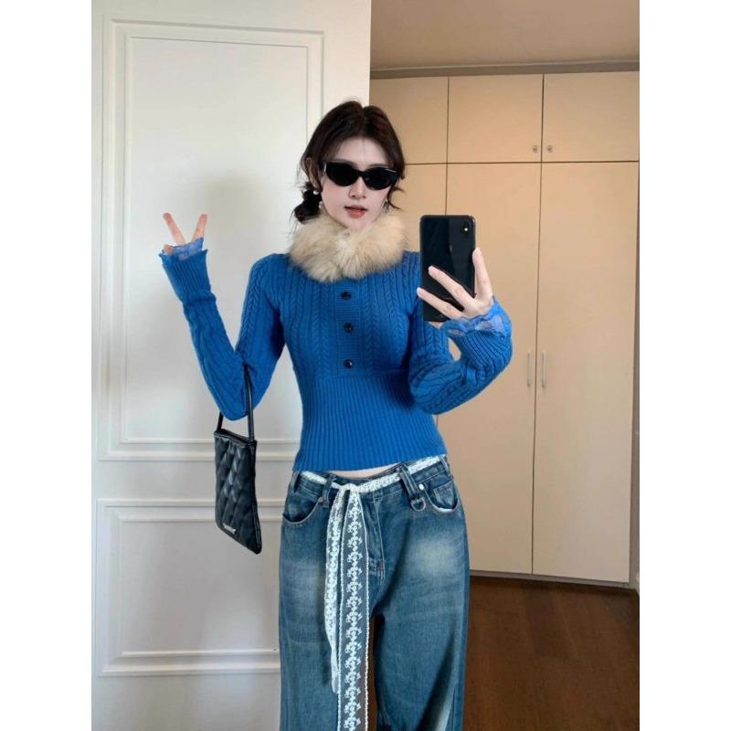 Autumn Winter Round Neck Vintage Slim Waist Sweater Women Casual Fashion All-match Pullover Knitting Top