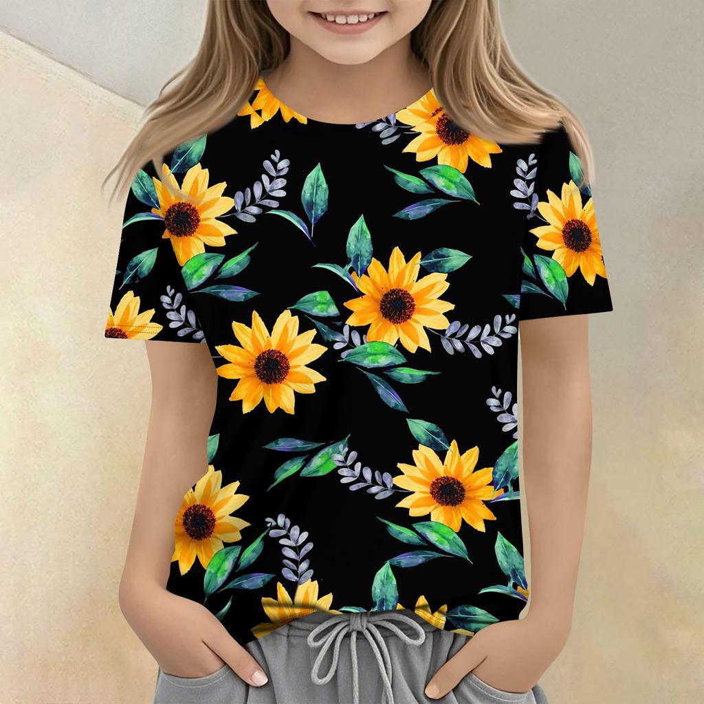 Children's Printed Round Neck Short Sleeved Casual T-shirt