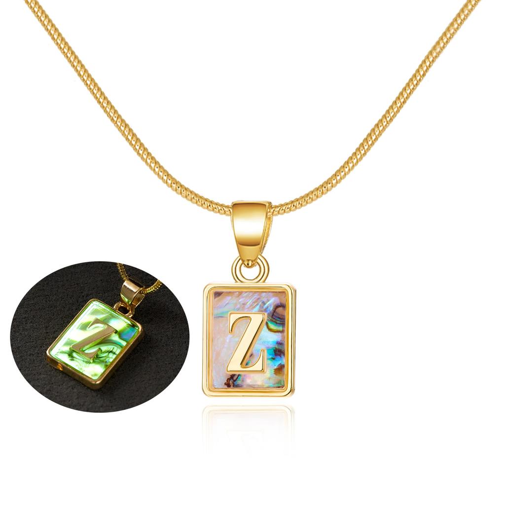 Colored Shell Luminous 26 Letter Square Brand Pendant Snake Bone Chain Necklace Couple Letter Necklace