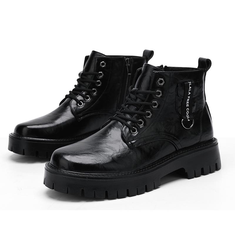 

Men s high top leather shoes Trendy British style Party Outdoor Recreation Daily office thick soled men s boots Black shoes 44