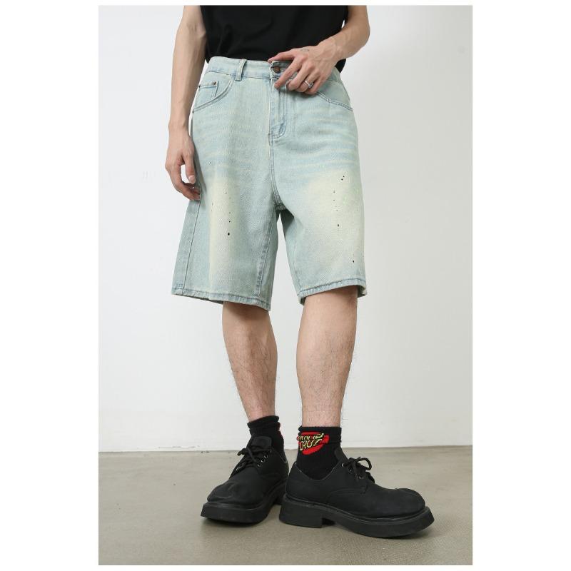 High Street Denim Shorts Summer Models Loose Straight Wide Leg Casual Five Pants Men's Pants Straight Loose Jeans for Men Fashionable and Comfortable