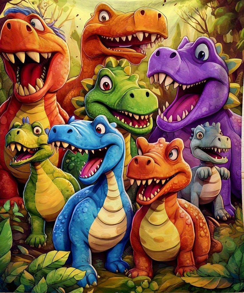 Bunte Dinosaurier-Freunde Decke - Gemütliches und lustiges Design, Perfekt für jeden Raum, Weich und warm, Ideales Geschenk für Kinder