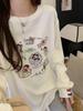 Thickened Brushed Long Sleeve White T-Shirt with Cartoon Embroidery, Autumn/Winter Korean Casual Style