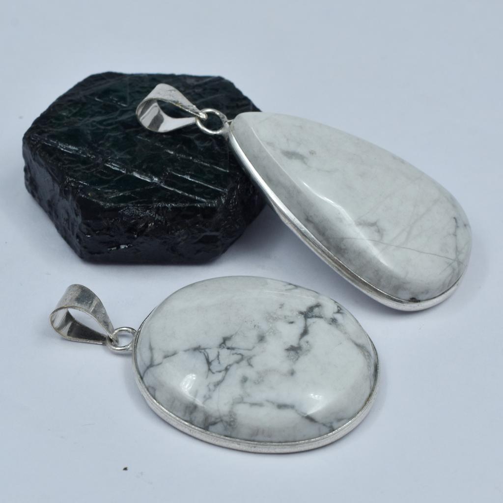 Howlite Pair Gemstone 153.65 Ct Oval-Pear Cut Pendant Healing Stone 925 Silver AR-1761-S