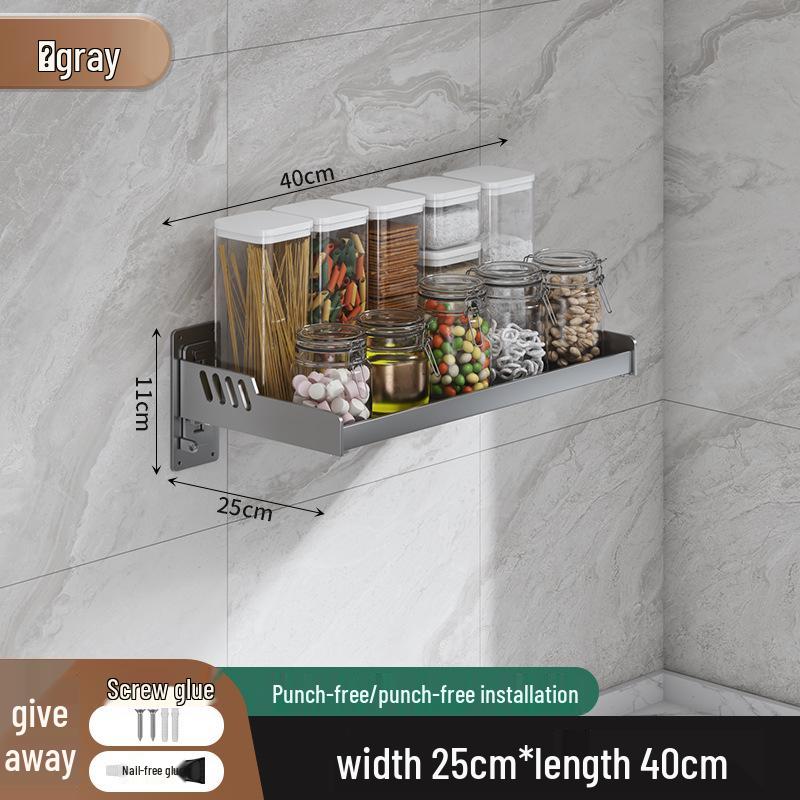 Wall-Mounted Kitchen Spice Rack: No-Punch, Moisture-Proof, Durable Microwave Oven Storage Shelf.