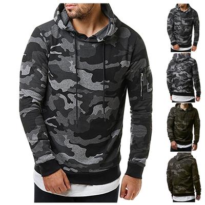 Men's Fashion Camouflage Sweatshirt Men's Drawstring Ribbed Closure Sleeve Pocket Hoodie