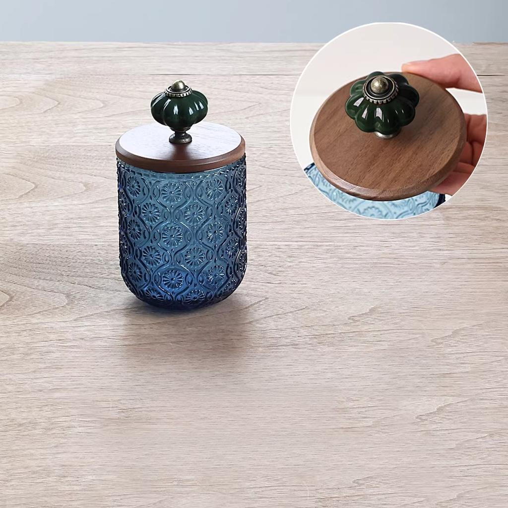 BEPAN 1PC Vintage American Style Glass Cotton Swab Storage Box Creative Toothpick Holder Dental Floss Dispenser French Ornament