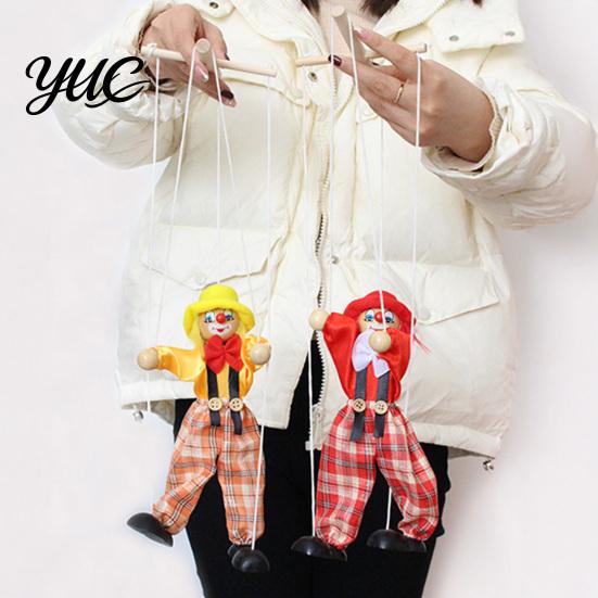 Classic Storytelling Puppet Wooden Clown Marionette Toy, Vintage Pull String with Movable Interactive Limbs, Handcrafted Theatre Toy for Kids