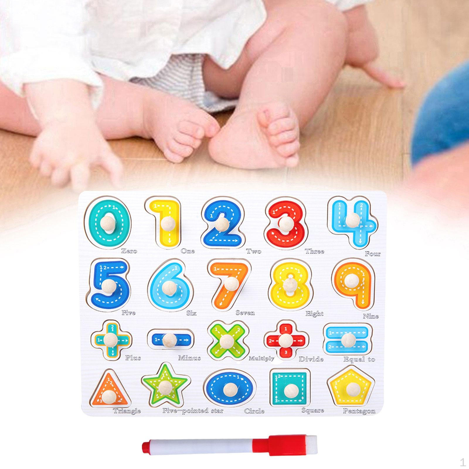 

Learning Puzzles Board Building Blocks, Wood Portable Early Education Recognition Toy, Matching number