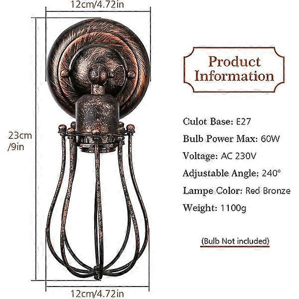 2-Pack Industrial Wall Light E27 Shade Cage Pendant Lamp Vintage Ceiling Light Indoor